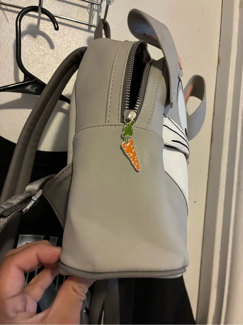 Loungefly Gray Bunny Character Mini Backpack with Pink Ear Accents